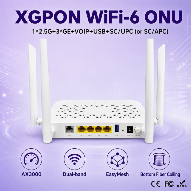 Dual-band WIFI6 XGPON AX3000 1*2.5G 3*GE VOIP USB XGPON ONU ONT