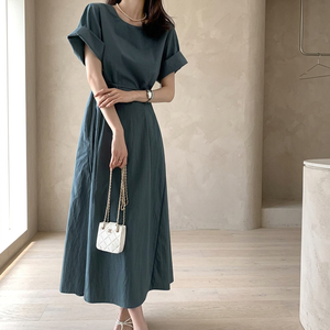 Robe décontractée sur mesure en lin/coton tissé, longueur ras du sol, écologique et respirante |   Robe maxi bohème brodée pour femmes, coupe évasée | - Product Image 2