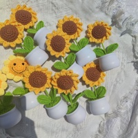 Tissé à la main Crochet coton tournesol Pot en pot artificiel souriant tournesol pour la journée des enseignants décor à la maison cadeau en gros