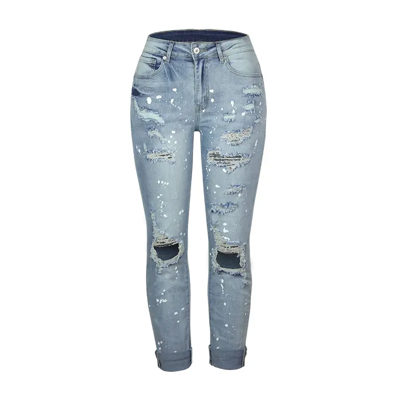 Diseñador de la marca Jeans de mujer Moda Hip Hop Agujeros rotos Jeans de mezclilla Cintura alta Pantalones lápiz rasgados Jeans