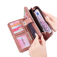 Tas wanita kulit PU sintetis, dompet panjang wanita, kulit PU sintetis, dompet uang, dompet tali pergelangan tangan untuk wanita