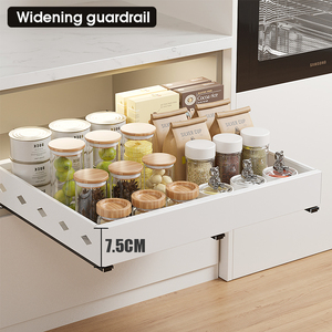 ตัวจัดระเบียบตู้แบบดึงออกได้ วัสดุโลหะ ขยายได้ ปรับความกว้างได้ 32-52 นิ้ว ทนทาน สีขาว ชั้นเดียว สำหรับอาหาร - Product Image 3