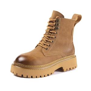 2025 estilo británico para botas para mujer versátil pequeño Retro corto con cordones cierre invierno transpirable cuero genuino grueso - Product Image 1