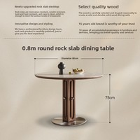 Table à manger ronde en bois massif avec plateau en pierre, style moderne et minimaliste, recommandée par les designers Bauhaus, idéale pour les petits appartements et salons.
