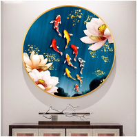 Peinture décorative en porcelaine ronde à cristaux, avec lumière LED, 60 cm, pour le mur du salon, vente chaude