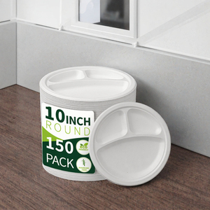 Assiette alimentaire jetable classique en bagasse biodégradable P007 de 10 pouces à 3 compartiments, compatible micro-ondes, pour la restauration, vente en gros OEM Chine - Product Image 3