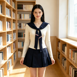 Ensemble de costume JK, haut à manches longues à col marin de style <span class=keywords><strong>japonais</strong></span>, mini-jupe plissée taille haute pour cosplay d'anime adulte - Product Image 4