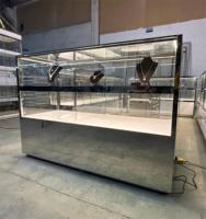 Nouveau kiosque de bijoux en acier inoxydable moderne personnalisé placage miroir design montre vitrine de bijoux en verre kiosque de vitrine