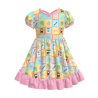 Robe d'été personnalisée à volants imprimée crayon pour fille, ensemble tunique décontracté pour tout-petits et enfants, tenue de rentrée scolaire en soie de lait pour bébés, coupe trapèze