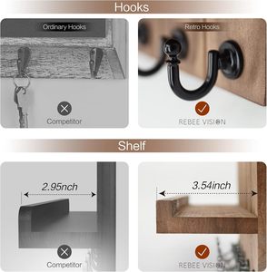 Rebee Vision-Llavero de pared decorativo rústico con estante, organizador de correo para sala de estar de granja, nuevo hogar - Product Image 6