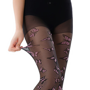 <span class=keywords><strong>Collant</strong></span> in nylon da <span class=keywords><strong>donna</strong></span> personalizzati, trasparenti, neri e <span class=keywords><strong>rosa</strong></span> con motivo a farfalla e punta rinforzata - Product Image 5