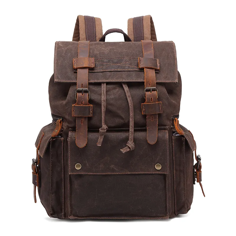 Large Capacity Waterproof Travel Outdoor Backpack Custom Unisex Luxury School Bags Vintage Waxed Canvas Rucksack For Men