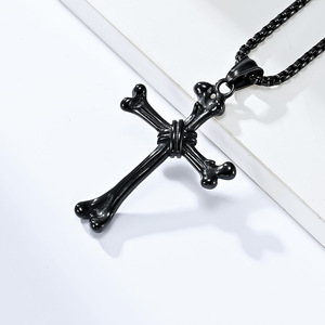 Retro punk style stainless steel bone cross necklace, <b>titanium</b> steel niche, unique, unisex pendant accessory. - Product Image 4