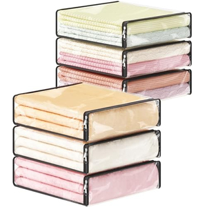 Lot de 6 sacs de rangement transparents en plastique avec fermeture éclair et poignée pour couettes, literie, vêtements, déménagement, rangement sous le lit - Product Image 1
