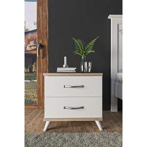 Table de chevet moderne blanche à 2 tiroirs avec charge sans fil, fonctionnalités intelligentes, table de chevet minimaliste de luxe pour la décoration de la chambre à coucher - Product Image 4