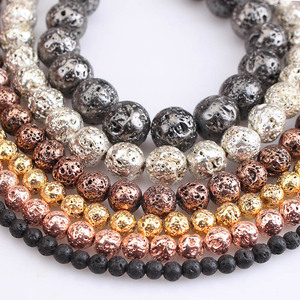 Perles de lave AB revêtues, perles rondes en <span class=keywords><strong>pierre</strong></span> naturelle, perles lisses et polies, accessoires de fabrication de bijoux pour bracelets DIY - Product Image 1