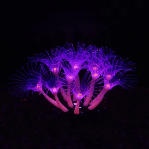 Benzersiz yüksek ışıklı renkli etkisi silikon ayçiçeği yapay olmayan plastik akvaryum süslemeleri seramik balık tankı-mor
