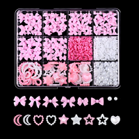 Kit de 12 grilles de breloques pour ongles en acrylique avec strass, décorations 3D en forme de fleurs, perles, cœurs, étoiles et lunes, accessoires et fournitures pour ongles