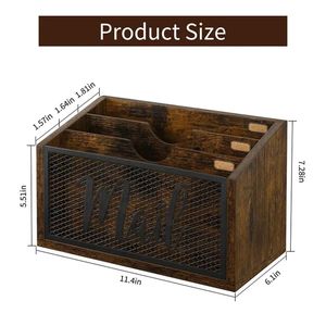 Wooden Iron Mail Storage <b>Box</b> With Dividers Open Top Desk Organizer Retro Brown Letter Holder <b>File</b> Organizer - Product Image 2