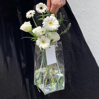 Sac en plastique transparent en PVC recyclable pour fleurs, cadeaux, emballage de vin rosé, sacs de transport pour café, sacs de shopping avec poignée