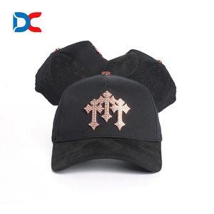 Trong kho New Arrival barbas Mũ Rose Gold sọ cong 5 Bảng điều chỉnh da lộn màu đen giản dị satin Lót mũ bóng chày cho bán buôn - Product Image 5