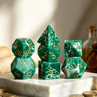 Ensemble de dés de jeu de rôle RPG D&D en verre polychrome fait main, 7 pièces, avec pierres précieuses turquoise rayées vertes, D6 D20