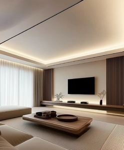 Meuble <span class=keywords><strong>TV</strong></span> au design rétro-moderne réglable avec étagères de rangement pour organiser livres et appareils électroniques dans le salon - Product Image 2