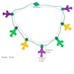 Collier <span class=keywords><strong>de</strong></span> perles <span class=keywords><strong>de</strong></span> Mardi Gras <span class=keywords><strong>Fleur</strong></span> <span class=keywords><strong>De</strong></span> Lis en plastique vert jaune violet pailleté pour les faveurs <span class=keywords><strong>de</strong></span> fête et les vacances - Product Image 1