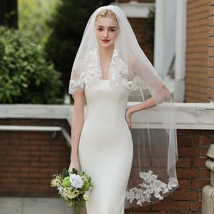 कोरियन शैली की डबल परत लंबी शादी की पोशाक के साथ एक नई यात्रा फोटो घूंघट के साथ - Product Image 2