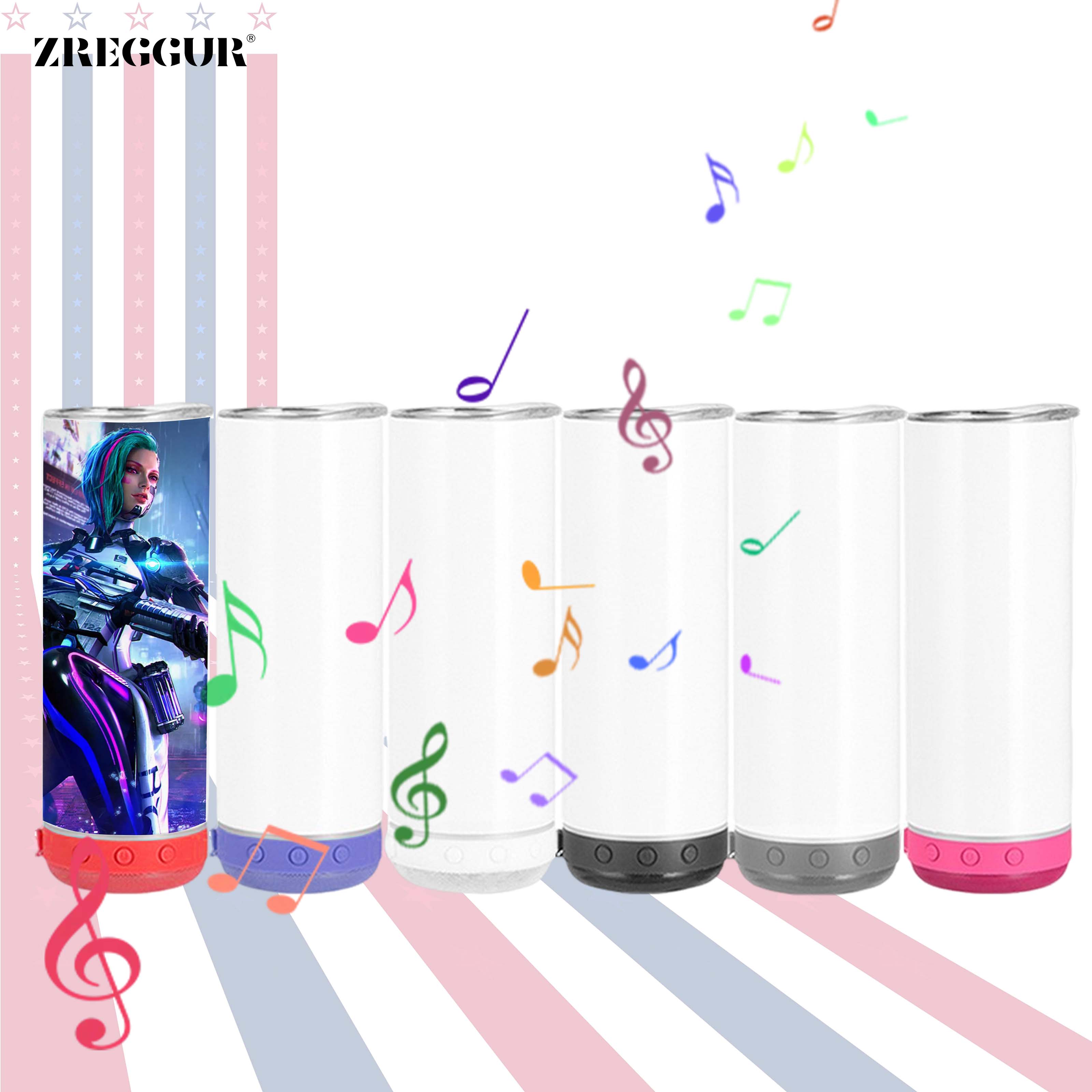 Nouvel arrivage Tasse à café musicale sans fil six couleurs en acier inoxydable 20oz blanc de sublimation Smart Speaker Tumbler droit avec paille