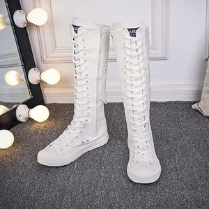 Bottes longues en dentelle, chaussures en toile, bottes plates pour femmes, fermeture éclair latérale, bottes hautes jusqu'au genou, chaussures de danse confortables pour adultes, tendance automne-<span class=keywords><strong>hiver</strong></span> - Product Image 6