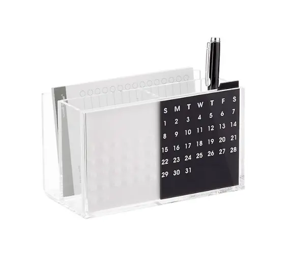 bespoke 3 compartments clear acrylic office supply desktop organizer lucite perpetual calendar