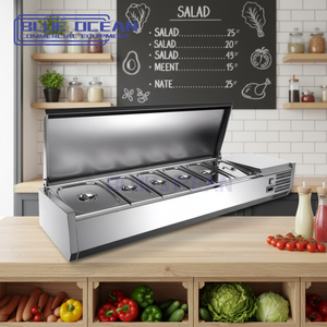 Réfrigérateur-congélateur à couvercle en acier inoxydable à température unique avec garniture de pizza enfichable au comptoir et refroidisseur pour présentoir à salade - Product Image 2