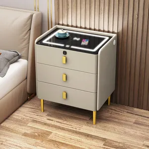 Muebles de dormitorio de madera de lujo Mesa inteligente mesitas de noche modernas con carga inalámbrica USB