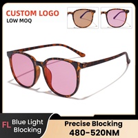 Lunettes de bien-être avancées FL-41, verres PC teintés rose, monture carrée chic en TR90, protection esthétique contre la photophobie pour usage au bureau
