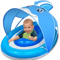 Siège de sécurité réglable à double chambre d'air et pare-soleil à 4 niveaux, flotteur de piscine pour bébé avec auvent, protection solaire UPF 50+, design dauphin
