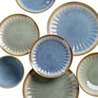 Assiette à dîner en porcelaine nordique OMK, compatible micro-ondes, fabriquée au four, design rétro de luxe léger, assiette plate pour steak et usage polyvalent