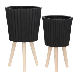 Supports de plantes modernes avec pots en résine cannelée pour une utilisation intérieure et extérieure, pots à fleurs ronds pour la décoration de la maison - Product Image 1