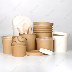 Eco friendly disposable double wall soup cup kraft paper ice cream packaging paper bowl set