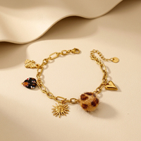 Bracelet bohème à imprimé léopard, chaîne en acier inoxydable plaqué or avec pendentif fleur cœur soleil, bijoux en tissu tissé