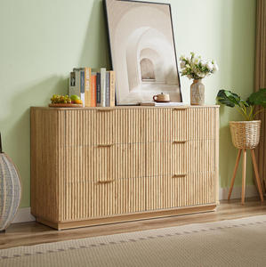 Commode à 6 tiroirs en bois massif de style américain moderne avec finition en chêne naturel, ensemble de meubles de chambre à coucher - Product Image 2