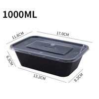 Contenants en plastique jetables pour micro-ondes de 500/650/750/1000 ml, boîtes de rangement pour aliments à emporter en PP rectangulaires