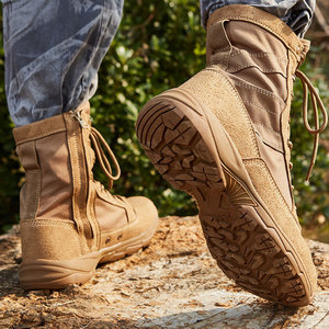 DSF23 717 Tactical <b>Hiking</b> <b>Boots</b> Men Suede Tan High Top Lace Up Zipper Outdoor All Season Wholesale - Product Image 2