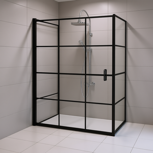 Cabine de douche noire ESG 39,4x55,1 po en verre trempé avec porte à charnière, design élégant pour salle de bain - Product Image 2