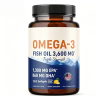 Cápsulas Blandas de Ácidos Grasos Omega 3 de Triple Potencia, Suplemento para Hombres y Mujeres, Suplemento Vegetariano de Aceite de Pescado EPA DHA