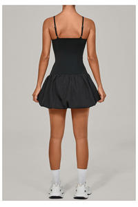 Gaun Yoga tenis Golf, gaun Jumpsuit gelembung bunga dengan celana pendek bawaan tanpa lengan - Product Image 5