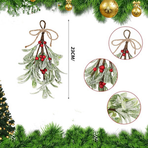 Decorazione per la Casa di <span class=keywords><strong>Capodanno</strong></span>, Pianta Verde Artificiale di Vischio Natalizio, Pendente 20cm/7.8in in Plastica e Filo di Ferro, Decorazioni Natalizie - Product Image 3