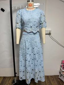 GX25060 2025 alla moda abbigliamento donna Boutique Street Wear t-shirt ricamata a manica corta e <span class=keywords><strong>Maxi</strong></span> gonna lunga Set 2 pezzi - Product Image 2