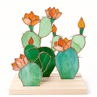 Ornement en verre artisanal personnalisé avec motif de cactus, décoration d'intérieur Art Déco unique, cadeau idéal, attrape-soleil pour étagère, succulente