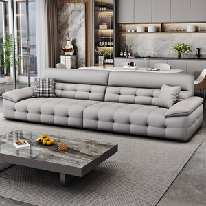 New High Back Genuine Leather <b>Sofa</b> Modern Minimalist Design Straight Three Seater Living Room Set - Product Image 4